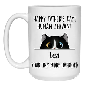 Happy Father's Day Furry Overlord Mugs, Funny Custom Coffee Mug, Personalized Gift for Cat Lovers