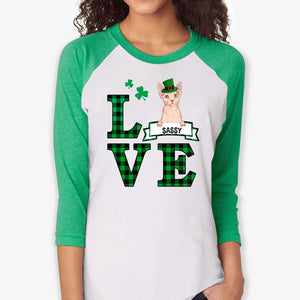 Love, Cat Lover Shirt, Personalized St. Patrick's Day Unisex Raglan Shirt, St Patricks Day