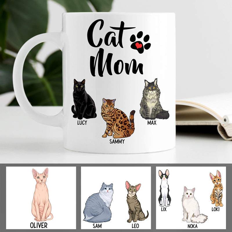 Cat Mom, Personalized Coffee Mug, Custom Gift for Cat Lovers