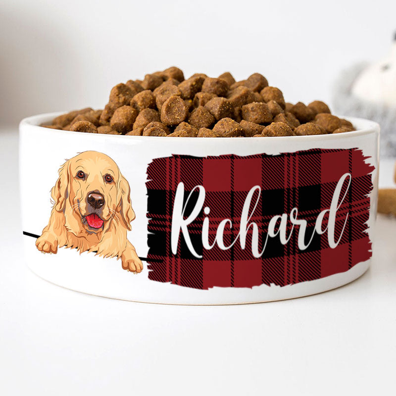 Personalized Custom Dog Bowls, Plaid Colors, Gift for Dog Lovers