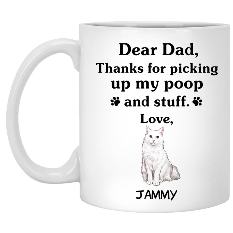 Thanks for picking up my poop and stuff, Funny Turkish Angora Cat Personalized Coffee Mug, Custom Gift for Cat Lovers