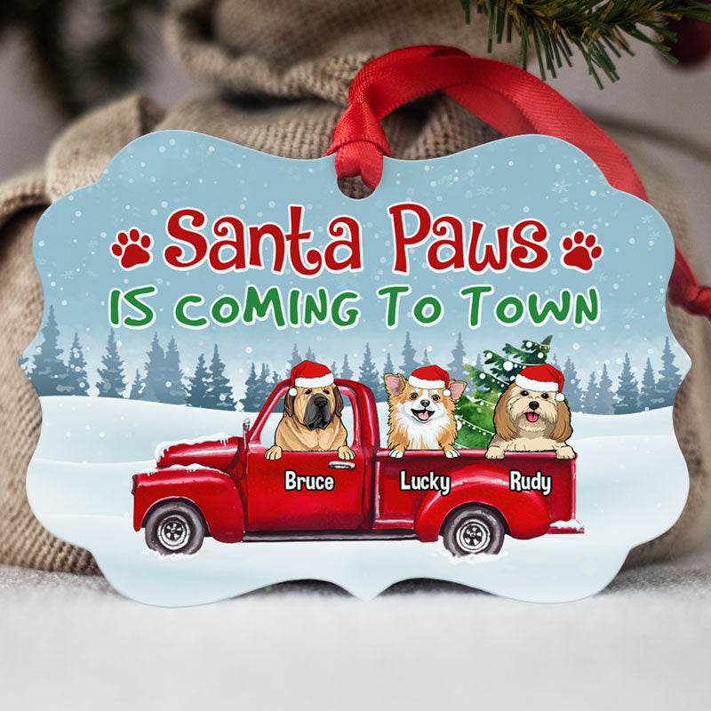 Santa Paws Is Coming To Town, Personalized Aluminium Ornaments, Custom Holiday Gift For Dog Lovers