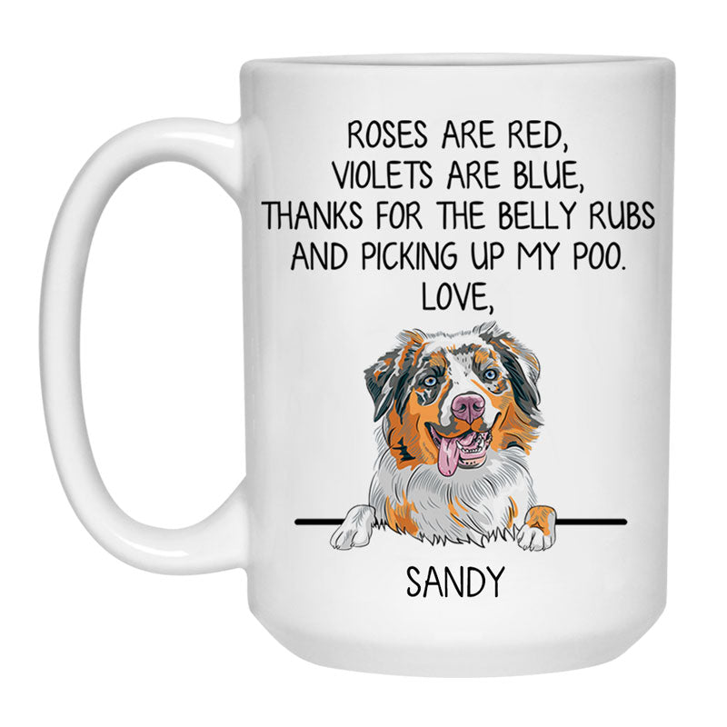 Roses are Red, Funny Aussie Personalized Coffee Mug, Custom Gifts for Dog Lovers