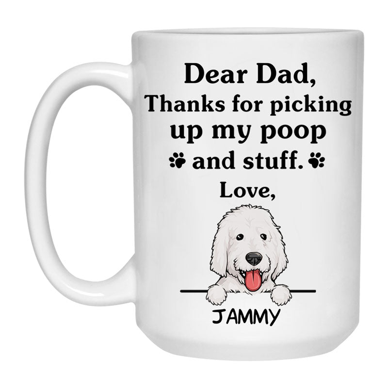 Thanks for picking up my poop and stuff, Funny Labradoodle (White) Personalized Coffee Mug, Custom Gifts for Dog Lovers