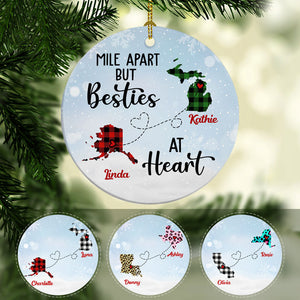 Bestie At Heart Long Distance, Personalized State Ornaments, Custom Christmas Gift