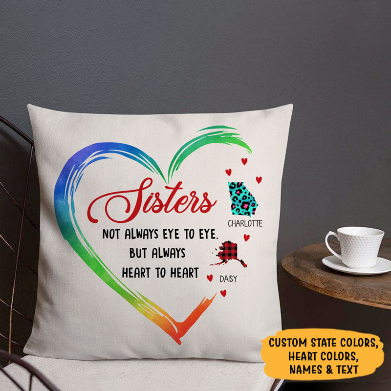 Not Always Eye To Eye But Always Heart To Heart, Personalized State Colors Pillow, Custom Moving Gift