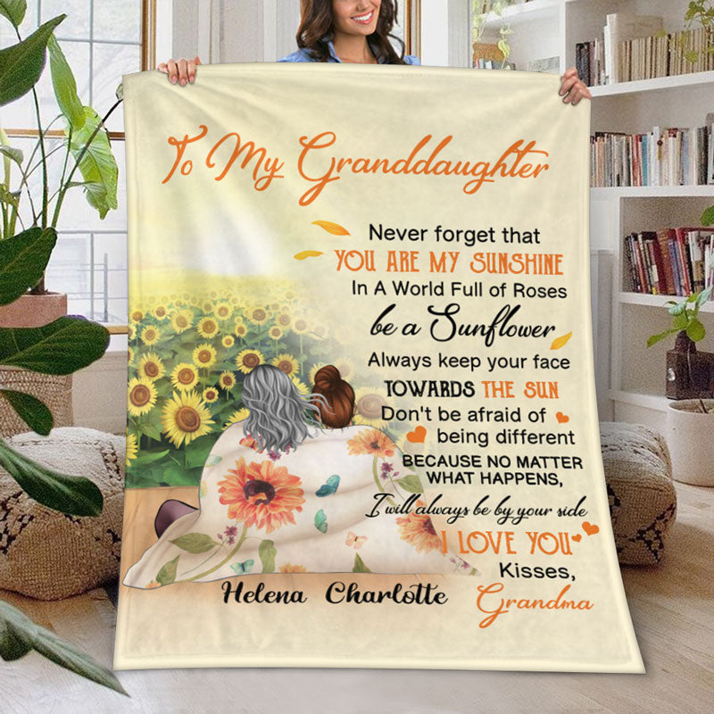 Personalized Gift To Daughter, Granddaughter Sunflower, Never Forget That You Are My Sunshine, Custom Blanket