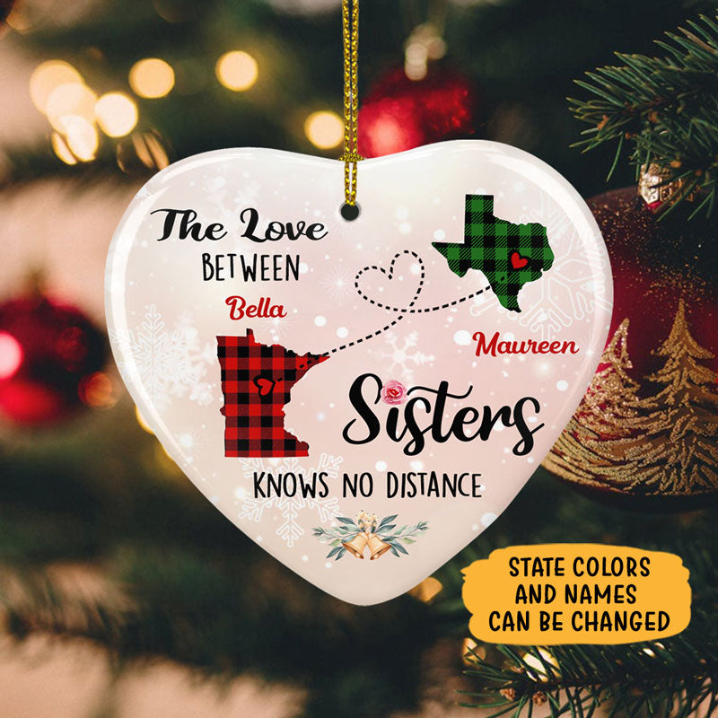 The Love Between Sisters, Personalized State Ornaments, Custom Holiday Gift