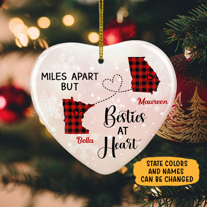 Bestie At Heart Long Distance Heart, Personalized State Ornaments, Custom Holiday Gift