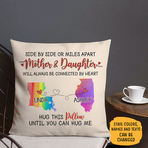 Family will always be connected by heart Long Distance, Hug This Pillow Personalized State Colors Pillow, Custom Moving Gift