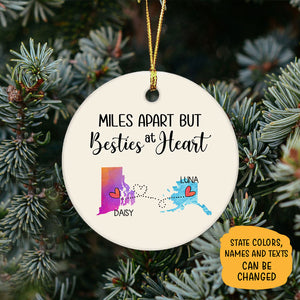 Bestie Long Distance, Personalized State Colors Circle Ornaments, Custom Best Friends Gift