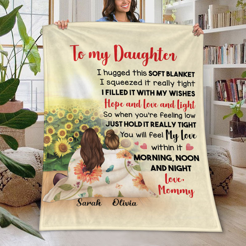 Personalized Gift To Daughter, Granddaughter Sunflower, Hugged This Soft Blanket, Custom Blanket