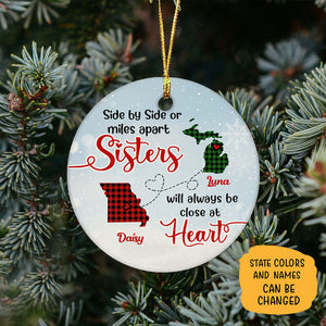 Sisters Close At Heart Long Distance, Personalized State Ornaments, Custom Holiday Gift