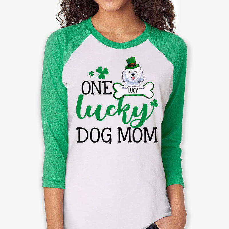 One Lucky Dog Mom, St Patrick's Day Shirt 2021, Personalized St. Patrick's Day Unisex Raglan Shirt, St Patricks Day