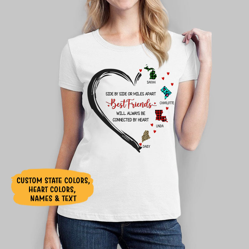 Sisters, Besties Will Always Be Connected By Heart, Custom State, Personalized Long Distance Shirt