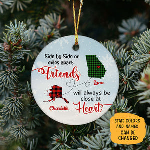 Friends will always be connected by heart Long Distance, Personalized State Ornaments, Custom Christmas Gift