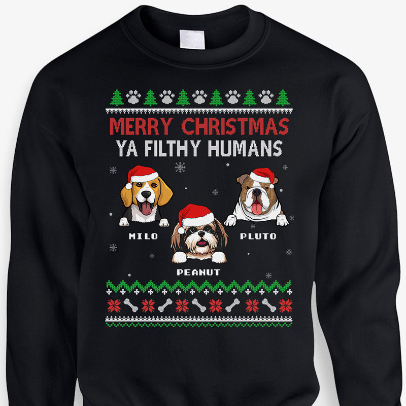 Merry Christmas Ya Filthy Humans, Personalized Custom Sweaters, Christmas Gifts