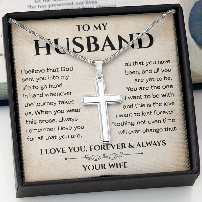 God Sent You Into My Life, Personalized Cross Necklace, Gifts For Him