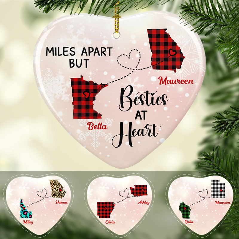 Bestie At Heart Long Distance Heart, Personalized State Ornaments, Custom Holiday Gift