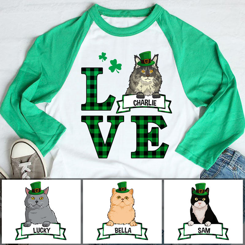 Love, Cat Lover Shirt, Personalized St. Patrick's Day Unisex Raglan Shirt, St Patricks Day