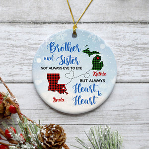 Brother and Sister Not always eye to eye, Personalized State Ornaments, Custom Holiday Gift