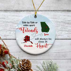 Friends will always be connected by heart Long Distance, Personalized State Ornaments, Custom Christmas Gift