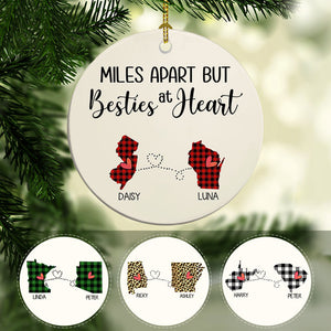 Miles Apart Besties Long Distance, Personalized State Colors Ornaments, Custom Christmas Gift