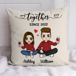 Chibi Drinking Couple Pillow, Personalized Gifts For Him, Anniversary Gifts For Her