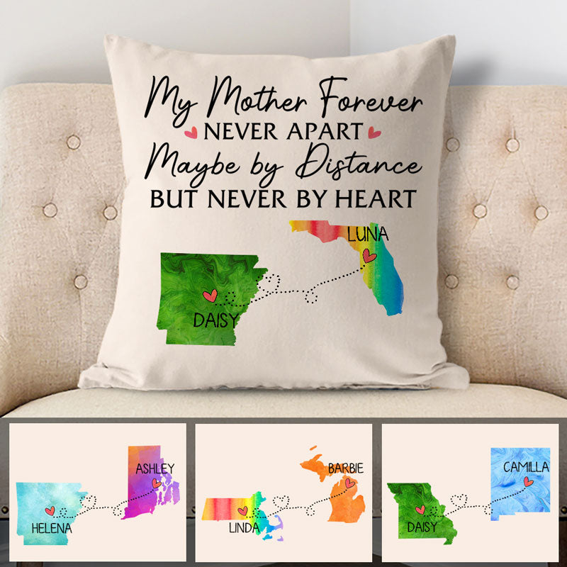 Long Distance My Mother Forever, Personalized State Colors Pillow, Custom Gift for Mom