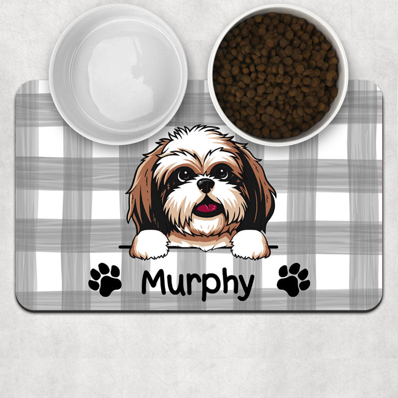 Custom Dog Plaid Pet Placemat, Personalized Pet Food Mat, Dog Lovers Gifts