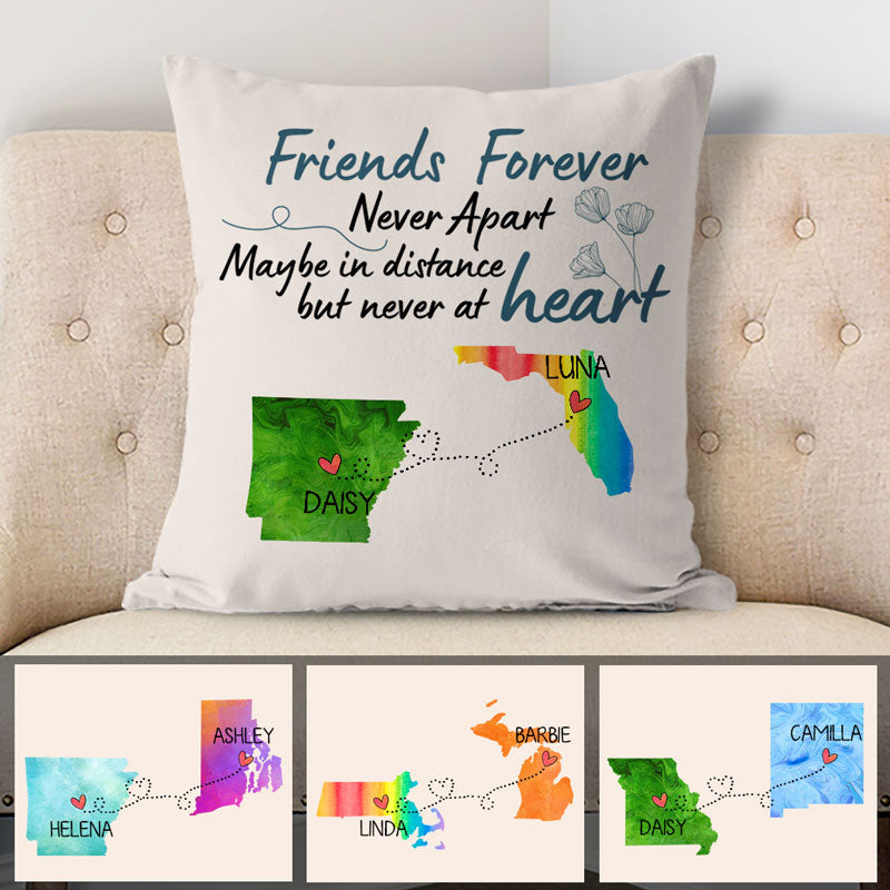 Long Distance Friends Forever, Personalized State Colors Pillow, Custom Best Friend Gift