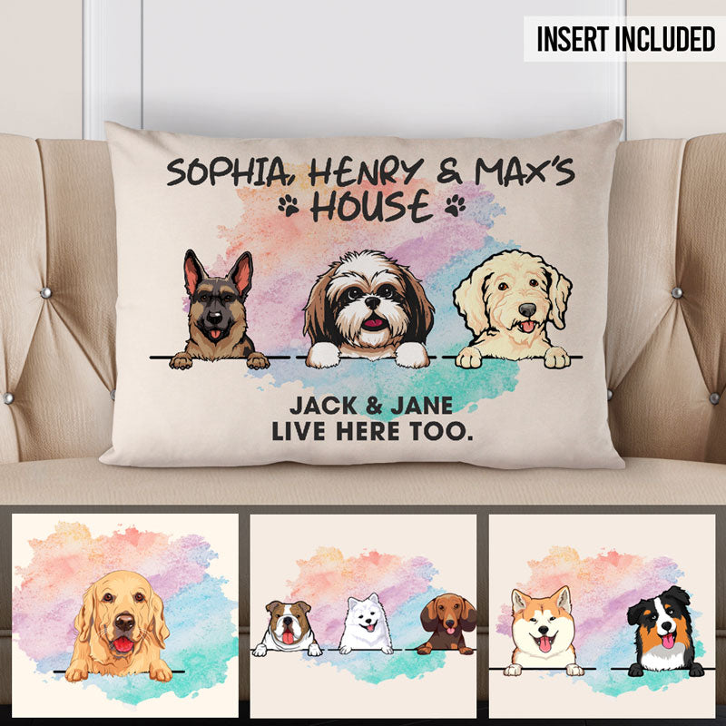 Live Here Too, Personalized Pillows, Custom Gift for Dog Lovers