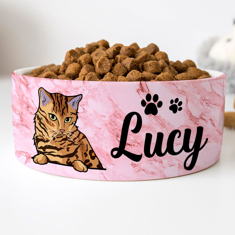 Personalized Custom Cat Bowls, Pink Marble, Gift for Cat Lovers