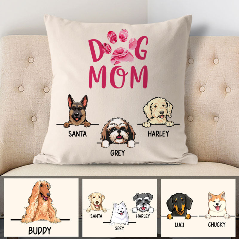 Dog Mom, Pink Flower, Personalized Pillows, Custom Gift for Dog Lovers