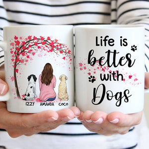 Life is better with a dog, Red Tree, Personalized Mugs, Custom Gifts for Dog Lovers