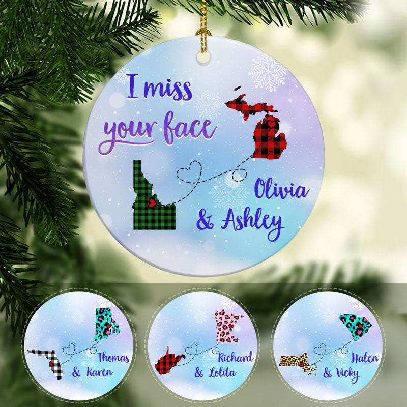 Miss Your Face, Personalized State Ornaments, Custom Holiday Gift