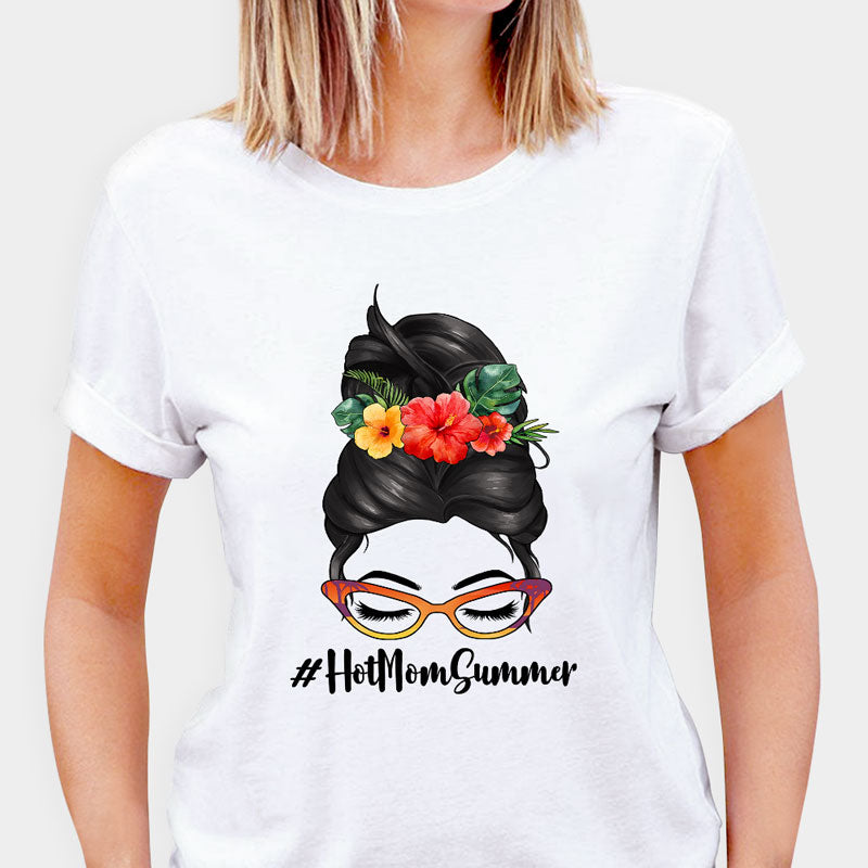 Hashtag Hot Mom Summer Messy Bun, Personalized Summer T-Shirt, Tank Top