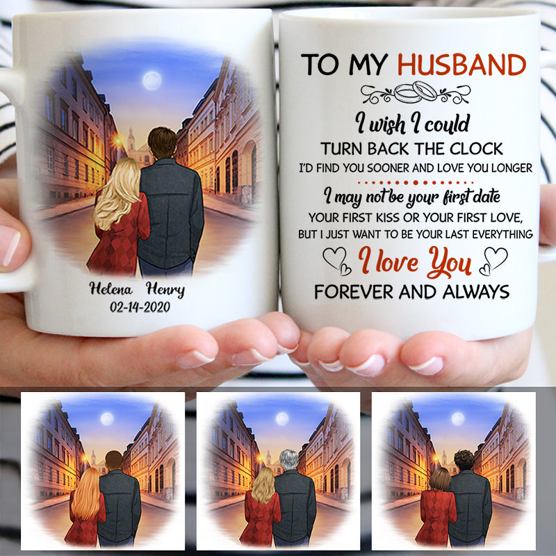 To my husband I wish I could turn back the clock City night, Customized mug, Anniversary gifts, Personalized love gift for him