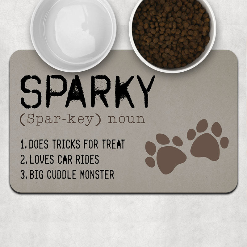 Dog Name Definition Pet Placemat, Personalized Pet Food Mat, Dog Lovers Gifts