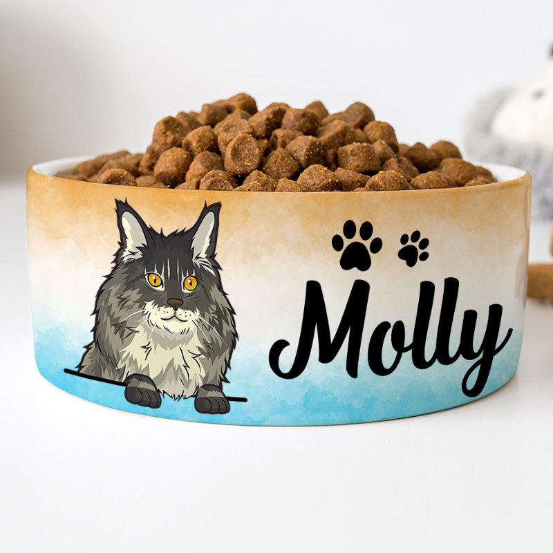 Personalized Custom Cat Bowls, Beach Background, Gift for Cat Lovers