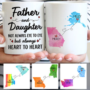 Long Distance Father and Daughter Personalized State Colors Coffee Mug For Dad, Custom Father's Day Gifts