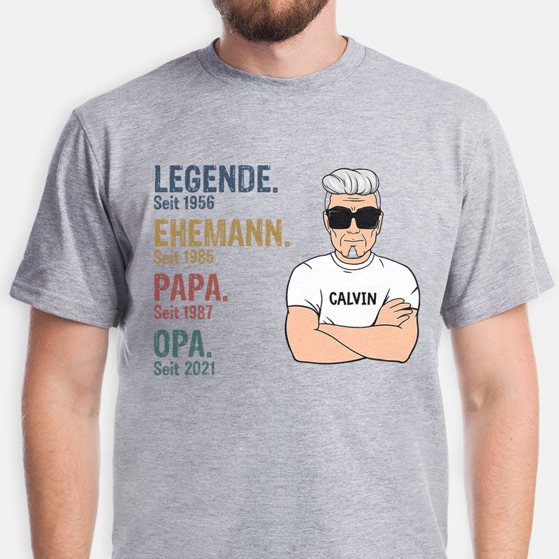 Legende Ehemann Papa Opa, German Deutsch, Personalisiertes T-Shirt