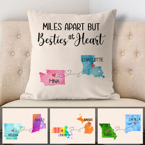 Bestie Long Distance, Personalized State Colors Pillow, Custom Best Friend Gift