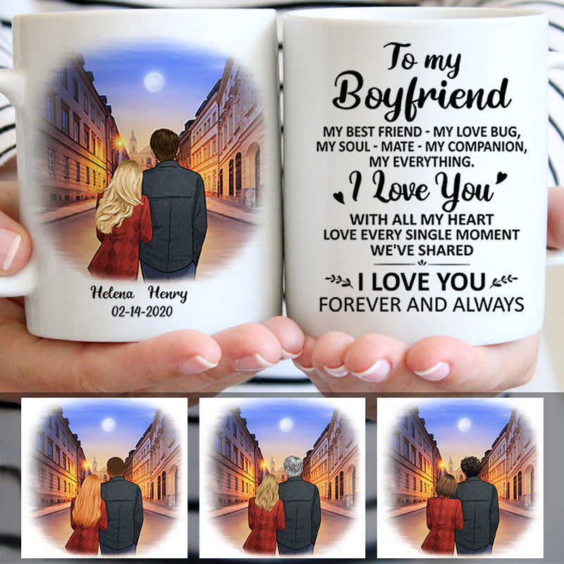 To my boyfriend My best friend My love bug City night Customized mug, Anniversary gift, Personalized love gift for him