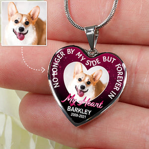 No Longer, Pet Memorial, Custom Photo, Luxury Heart Necklace