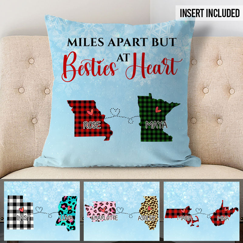 Besties Heart, Personalized State Colors Pillow, Custom Christmas Gift