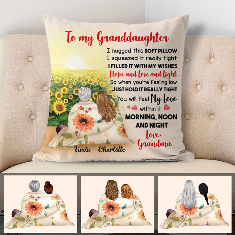 Personalized Gift To Daughter, Granddaughter Sunflower, Hugged This Soft Pillow, Custom Pillow