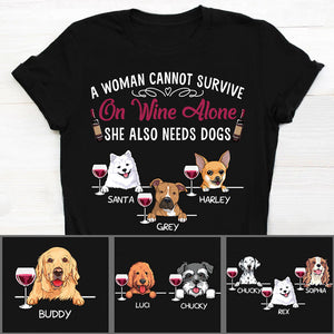 Cannot Survive On Wine Alone, Dark Color Custom T Shirt, Personalized Gifts for Dog Lovers