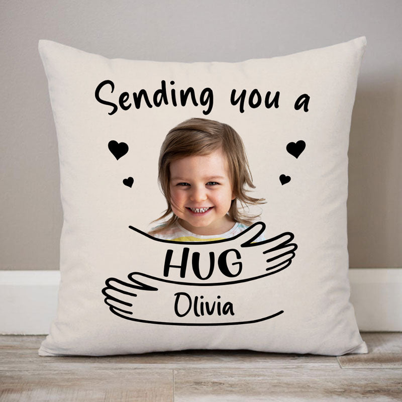 Sending You A Hug, Custom Photo Pillow, Personalized Pillows, Custom Gift For Family