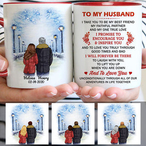 To my husband Promise to encourage you and inspire you Street, Custom accent red mug, Anniversary gifts, Personalized love gifts for him